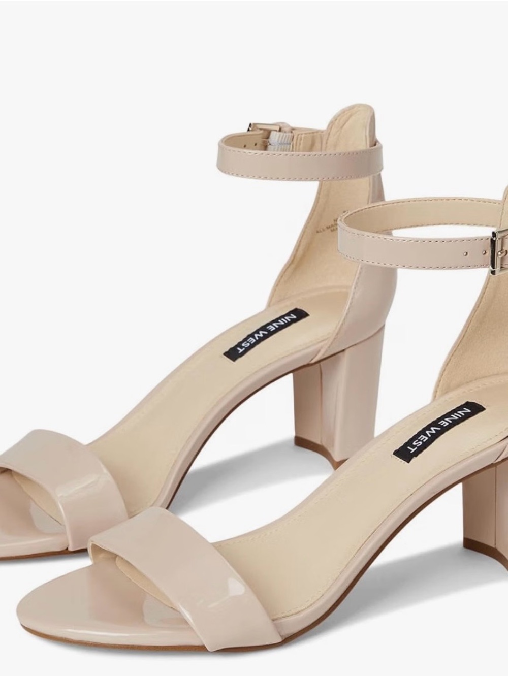 Nine West Wnpruce Nude Patent Block Heel Sandals Size 6.5M